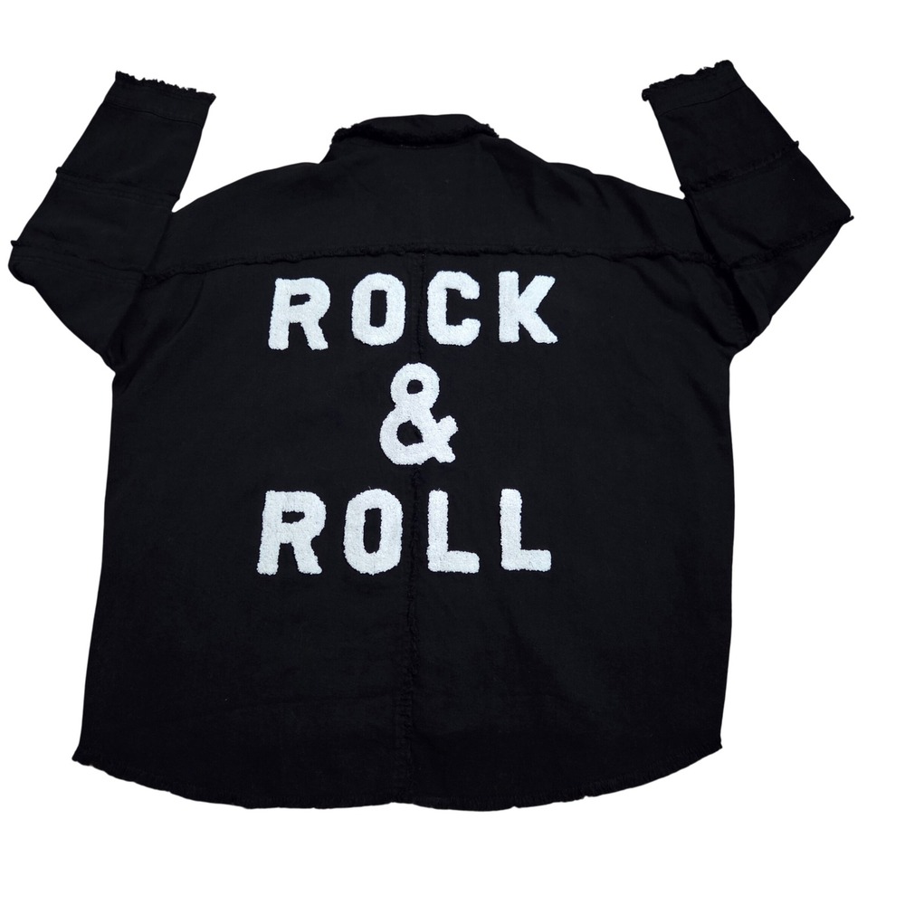 Elan Rock & Roll Black Distressed Denim Shirt Jacket Shacket Womens Size L NEW - Picture 4 of 10